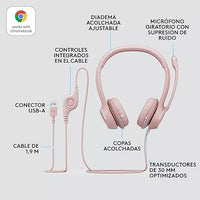 Logitech H390 Auriculares Usb-a Con Micrófono Y Cancelación Color Rosa