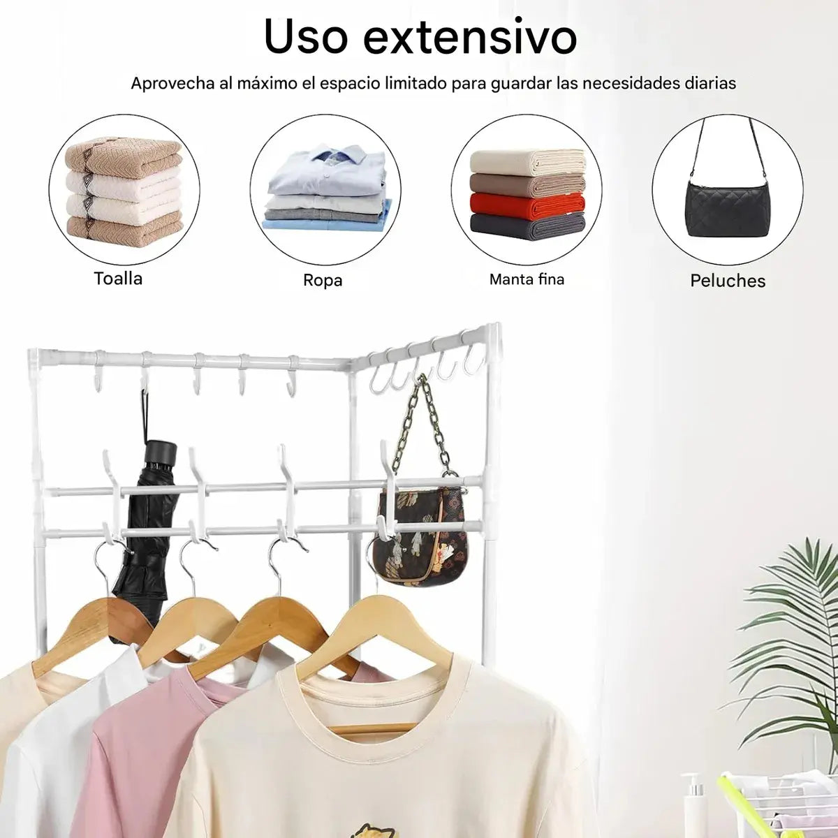 Perchero Esquinero Metalico 2 Estantes Resistente 180x45cm®