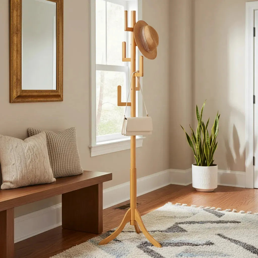 Perchero Madera Bambu Con 6 Ganchos 174cm Color Natural®