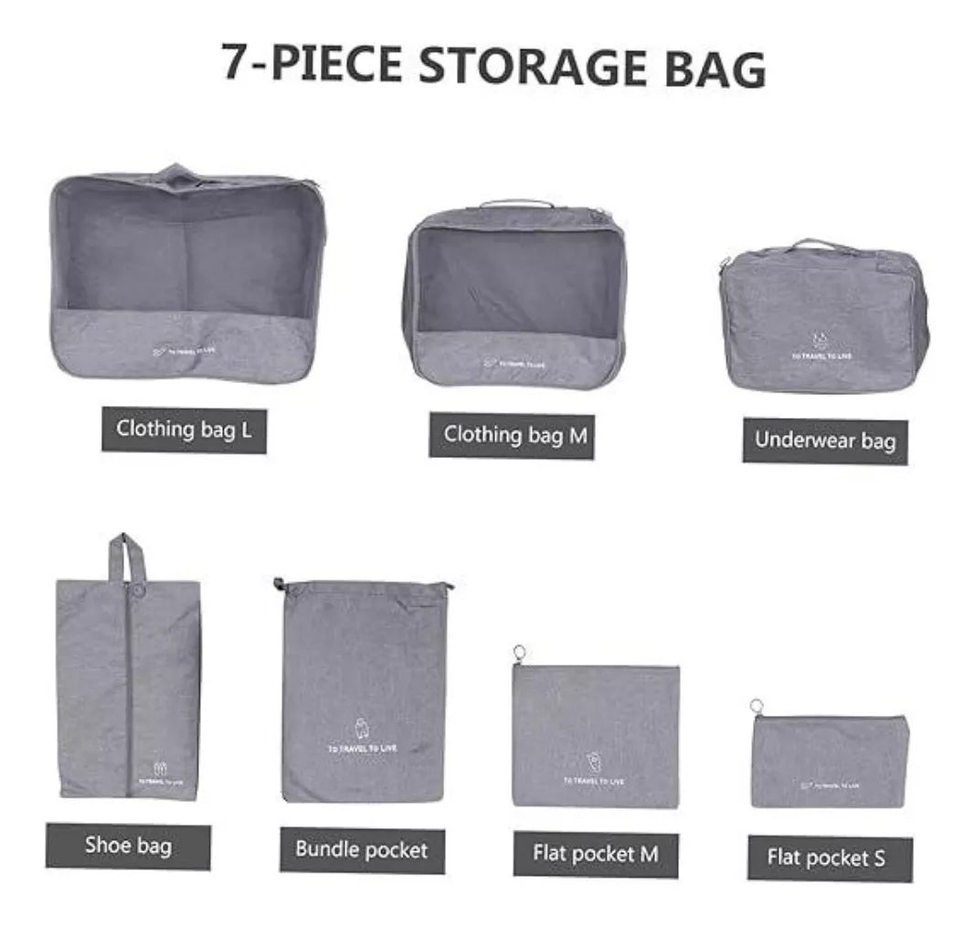Kit Organizador De Viaje Con Cremallera Water Proof 7piezas®