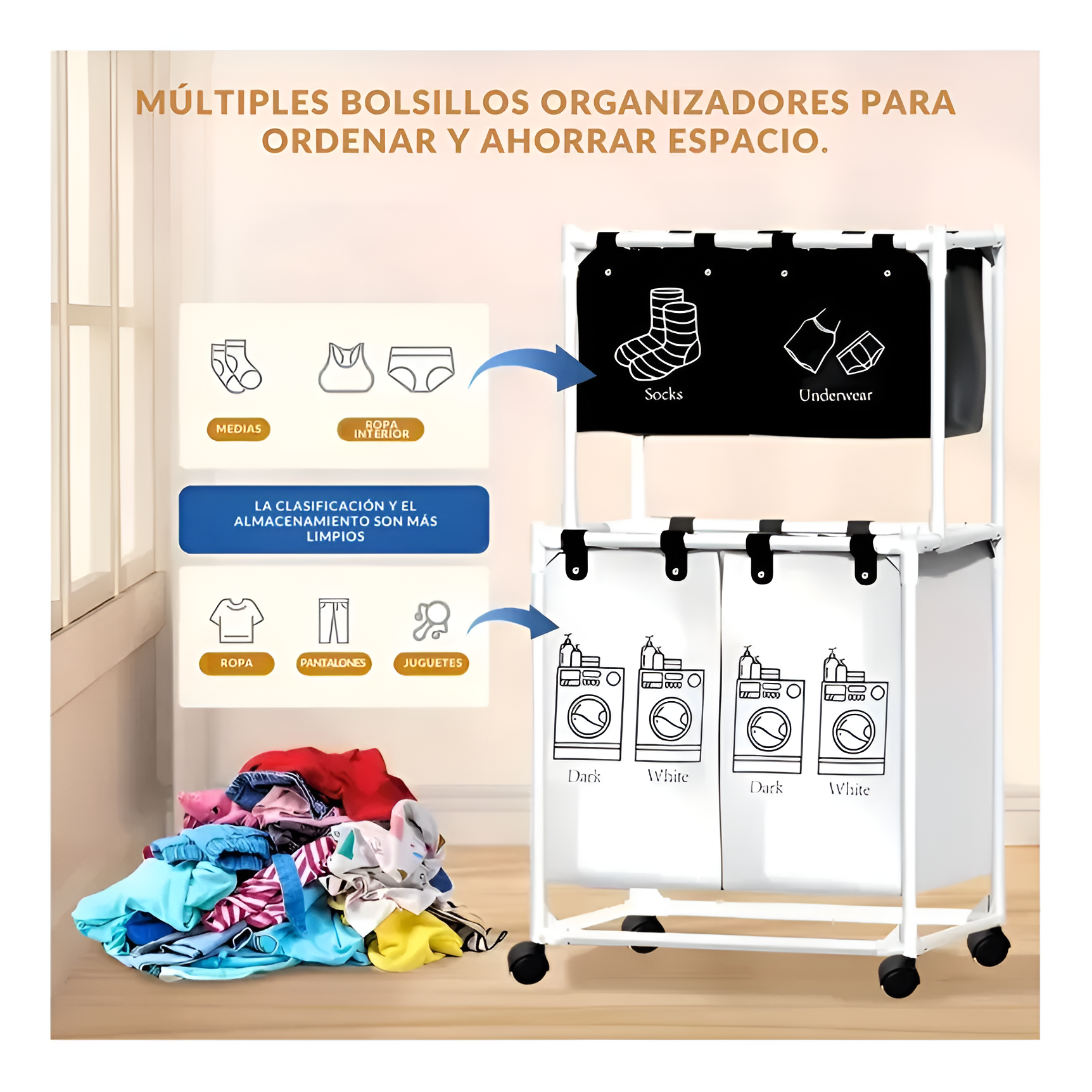 Mueble Organizador Lavandería 2 Niveles 3 Compartimientos®