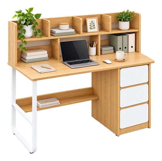 Escritorio Premium Oficina Mdf Y Metal 3 Cajones Y Estantes®