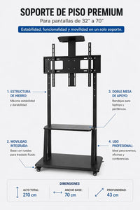 Soporte De Pie Para Televisor Con Ruedas Negro de 32''- 70''®