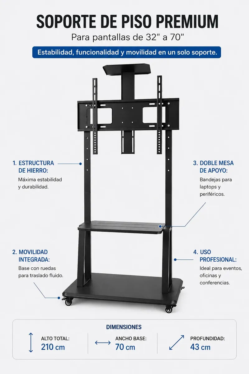 Soporte De Pie Para Televisor Con Ruedas Negro de 32''- 70''®