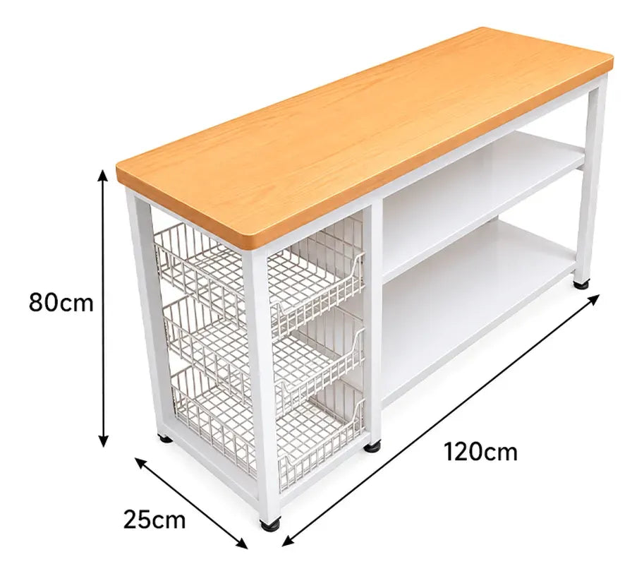 Organizador de cocina auxiliar MDF y metal blanco y natural