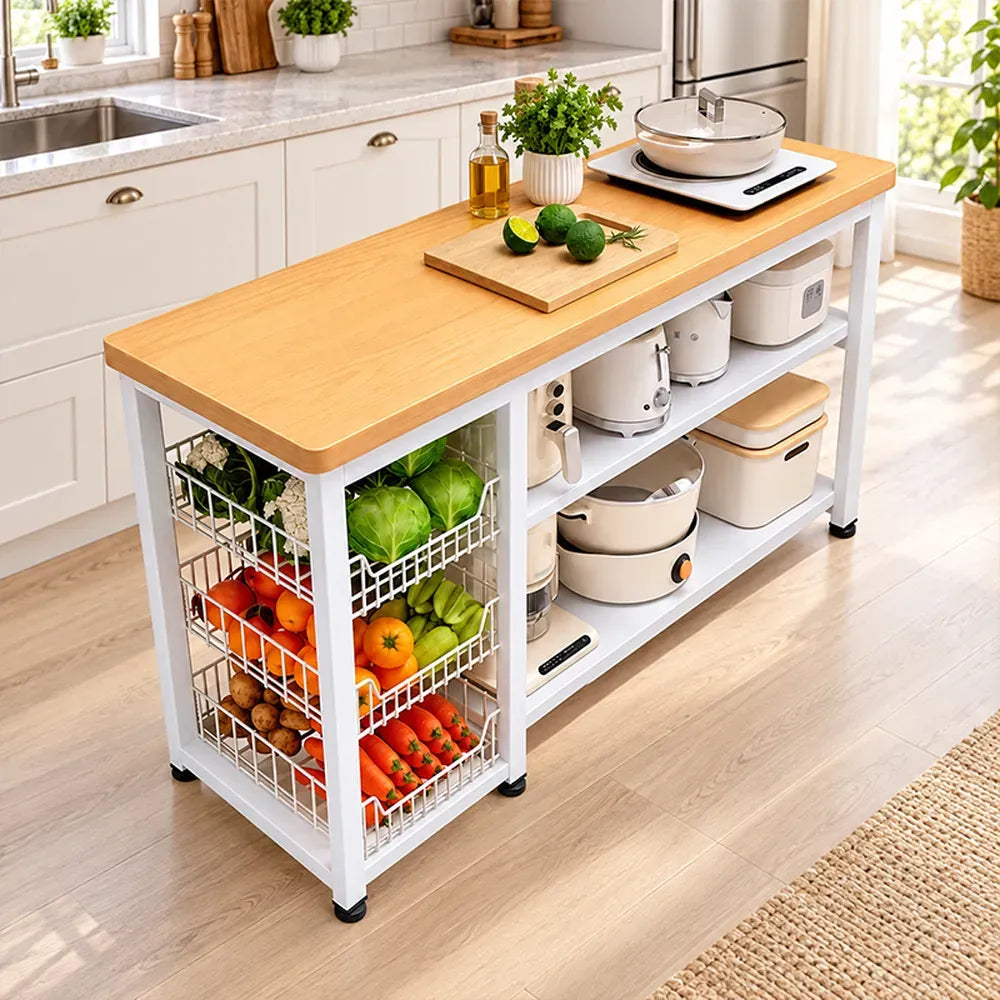 Organizador de cocina auxiliar MDF y metal blanco y natural