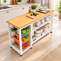 Organizador de cocina auxiliar MDF y metal blanco y natural