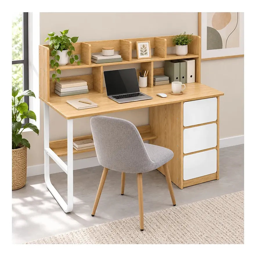 Escritorio profesional OFI MDF y metal natural y blanco