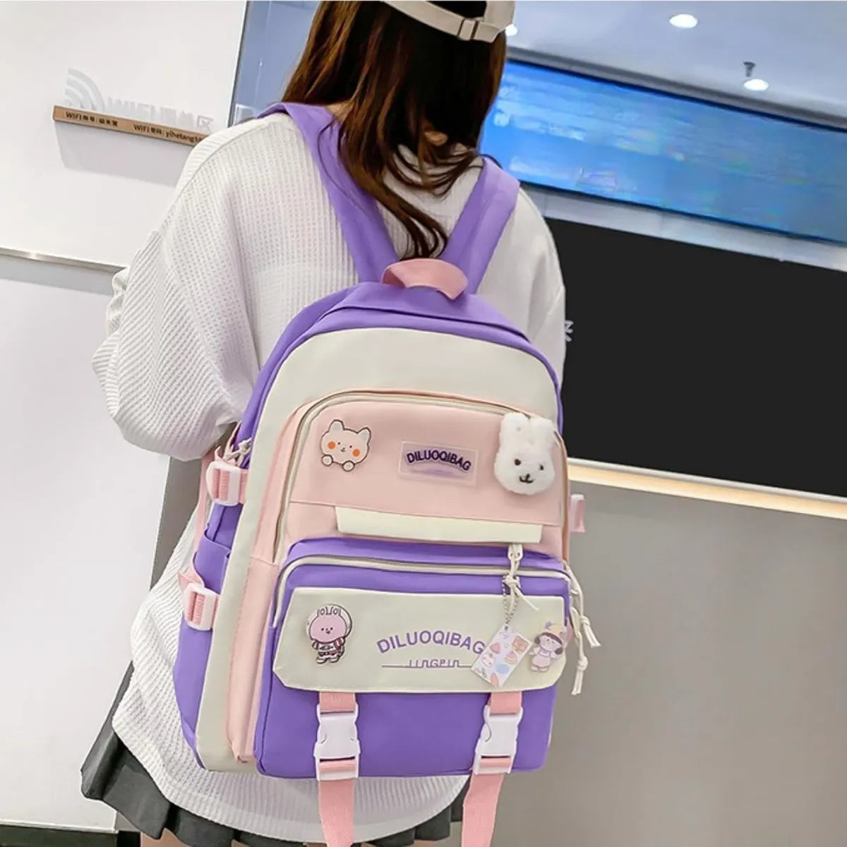 Mochila 5 En 1 Escolar Estilo Coreano Amplio Juvenil Violeta®