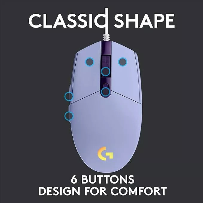 Mouse Gamer Logitech Gg Series G203 8000dpi 6 Botones Lila