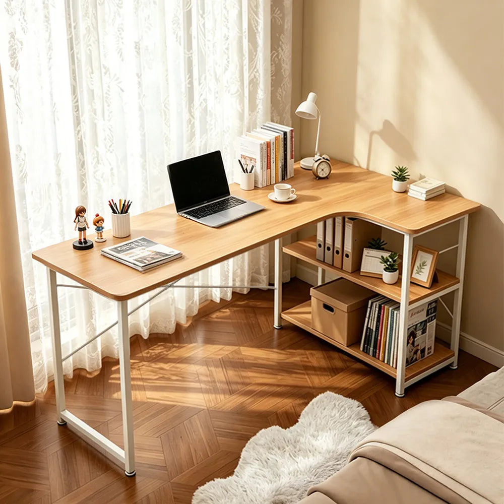 Escritorio En L Premium Con Estantes Y Madera Mdf Cómodo®