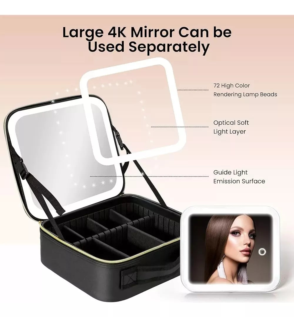 Maletín Valija De Maquillaje Cosméticos Con Espejo Luz Led®