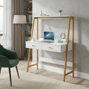 Escritorio Mdf Moderno Con Cajones Blanco Y Dorado 100x50cm®