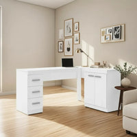 Mesa de Computación en L con 3 Cajones y 2 Puertas Premium®