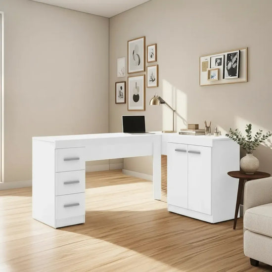 Mesa de Computación en L con 3 Cajones y 2 Puertas Premium®
