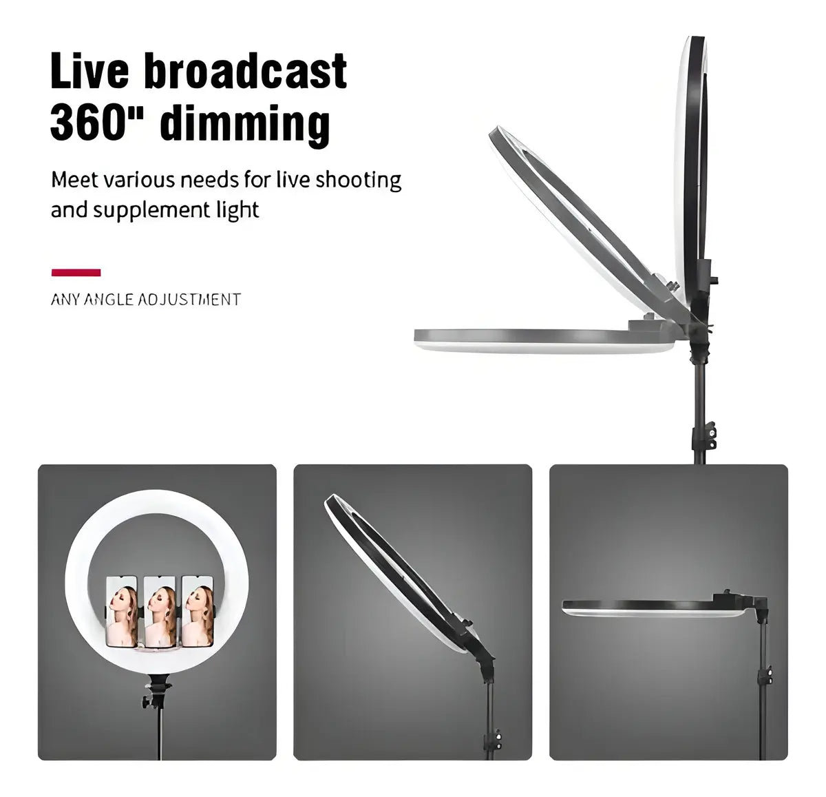 Aro De Luz Led Profesional 56cm+3 Soportes Celu+tripode2.1®