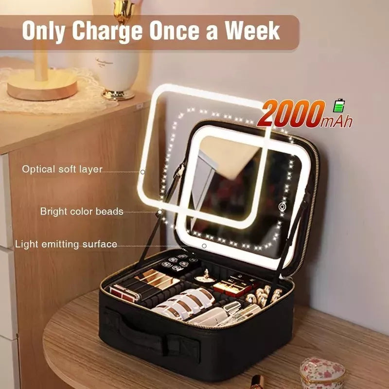 Maletín Valija De Maquillaje Cosméticos Con Espejo Luz Led®