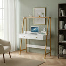 Escritorio Mdf Moderno Con Cajones Blanco Y Dorado 100x50cm®