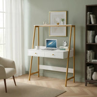 Escritorio Mdf Moderno Con Cajones Blanco Y Dorado 100x50cm®