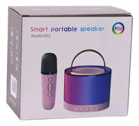 Parlante Portátil Mini X2 Micrófonos Rosa Luces Rgb Karaoke®