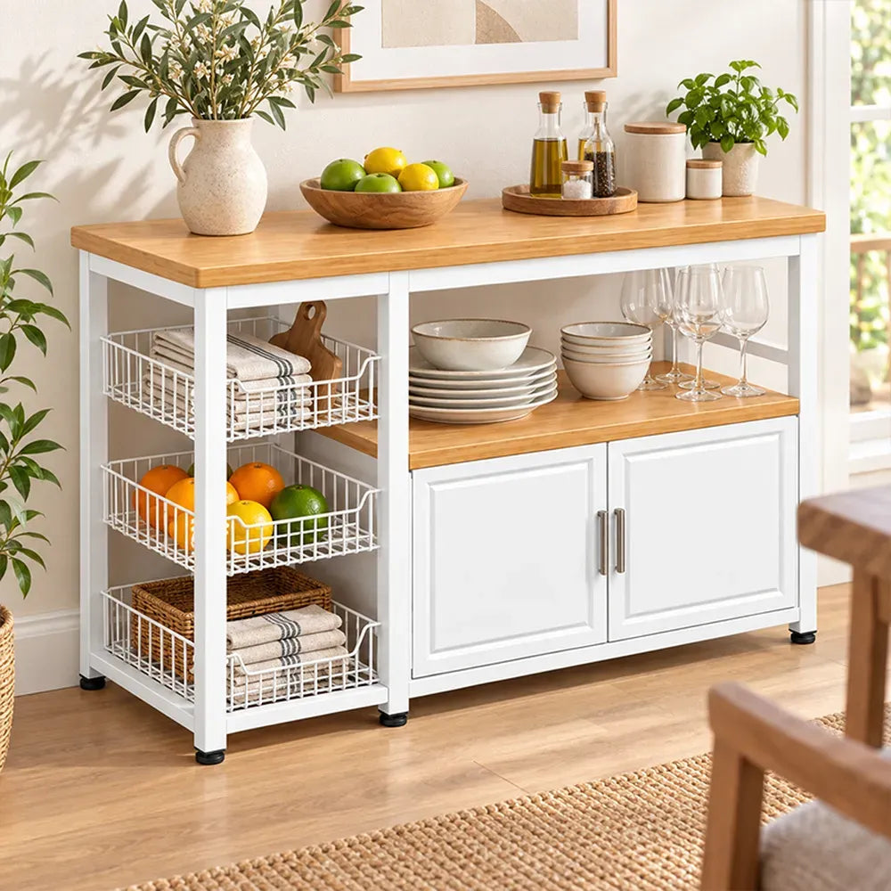 Organizador de cocina 3 canastos y 2 puertas blanco y natural