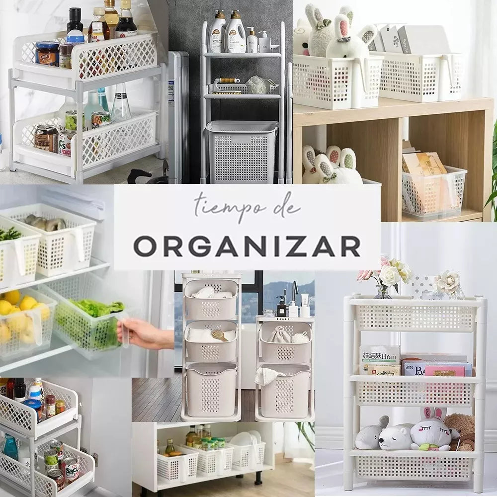 Carro Organizador 2 Cestos 3 Estante Baño Cocina Desmontable