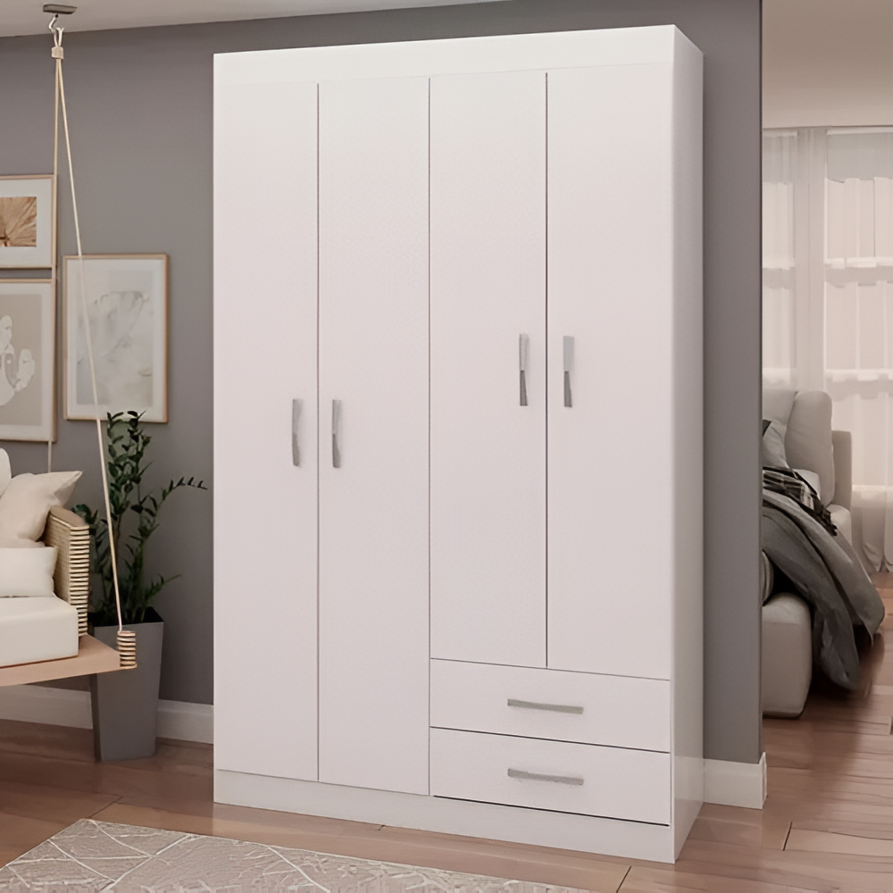 Ropero Elegante Minimalista 4 Puertas 2 Cajones Mdf Blanco®