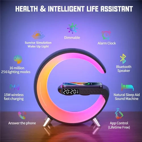 Lámpara De Mesa Rgb Cargador Parlante Inalámbrico Bluetooth®