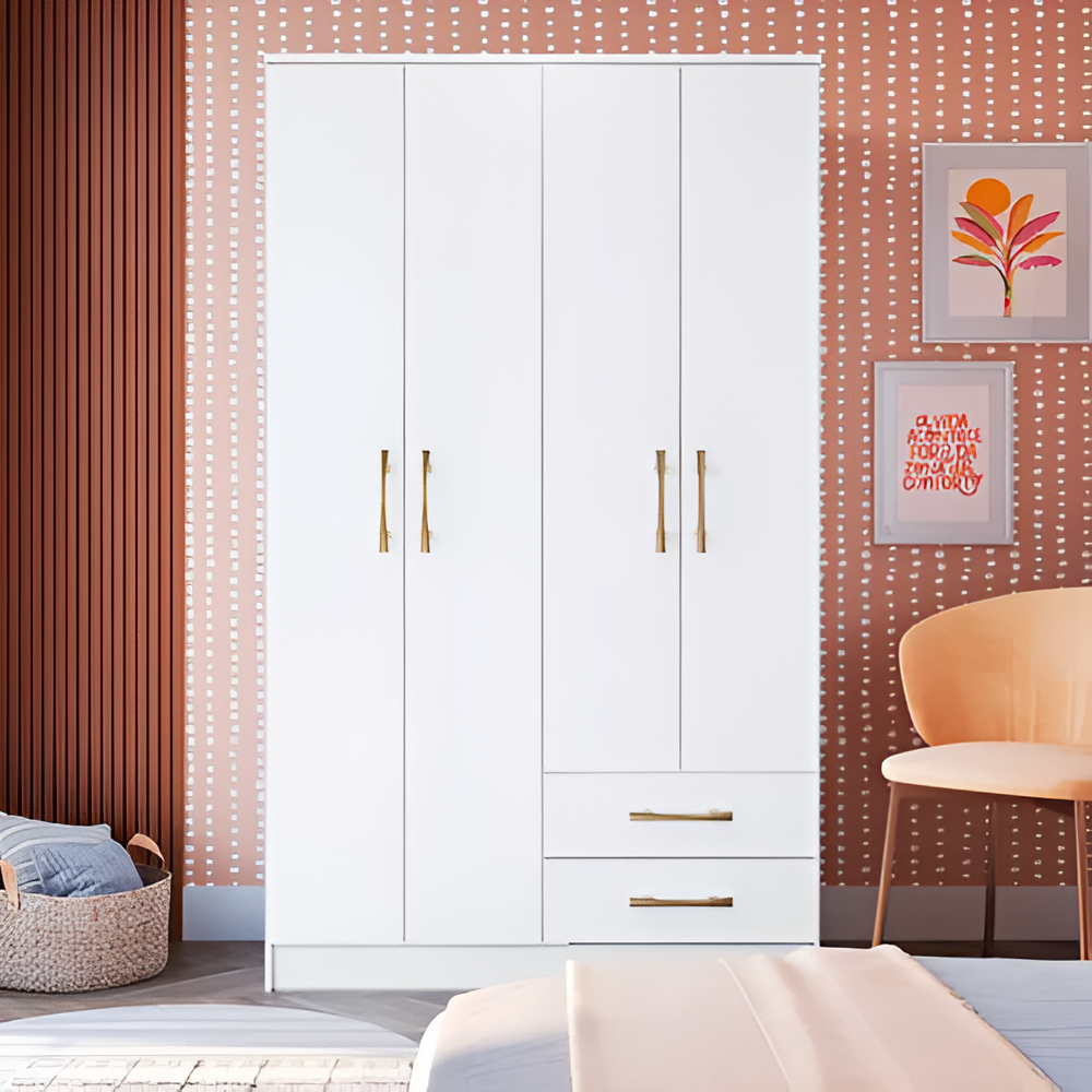 Ropero Elegante Minimalista 4 Puertas 2 Cajones Mdf Blanco®