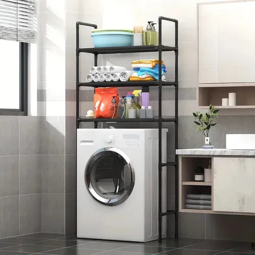 Mueble Organizador De Baño Lavadora Rack 3 Niveles Color Negro