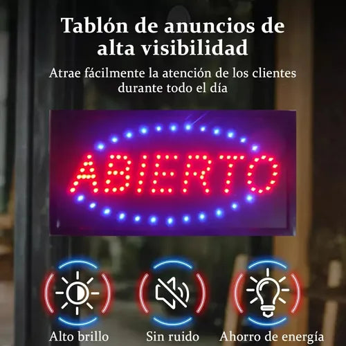 Anuncio Cartel Led Abierto 220v 48x25 Para Locales®