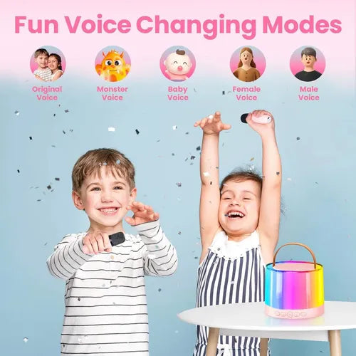 Parlante Portátil Mini X2 Micrófonos Rosa Luces Rgb Karaoke®