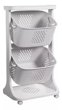 Organizador Transportable 2 Cestos 3 Estante Baño Cocina®