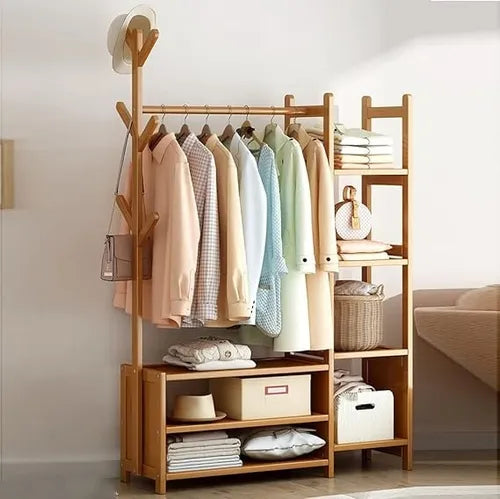 Perchero Madera Bambú Premium De Pie 7 Estantes 100x30x158c®