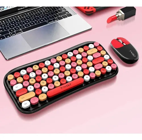 Teclado + Mouse T-wolf Tf660 Urban Women Colorido Bluetooth Rojo Con Negro®