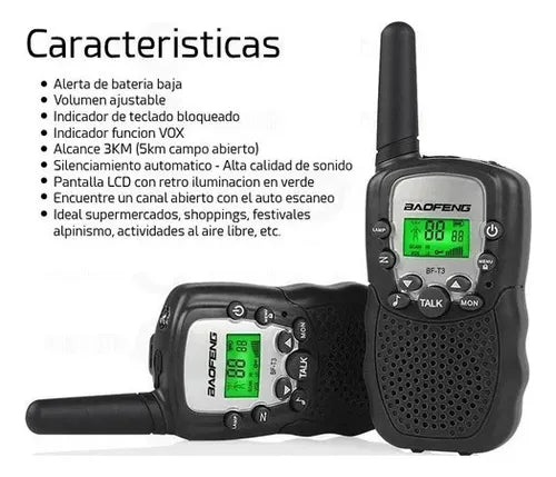 Par Handy Walkie Talkie Set X2 Bf T3 Baofeng 2km 22 Canales®