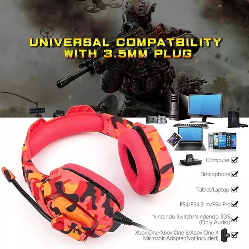 Auricular Onikuma Gamer Profesional Camuflado Rojo K1-b®