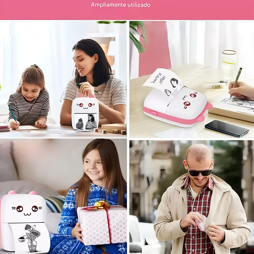 Mini Impresora Térmica Rosa + Rollo Autoadhesivo De Obsequio®