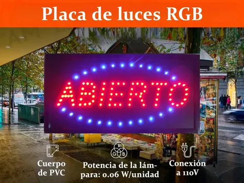 Anuncio Cartel Led Abierto 220v 48x25 Para Locales®