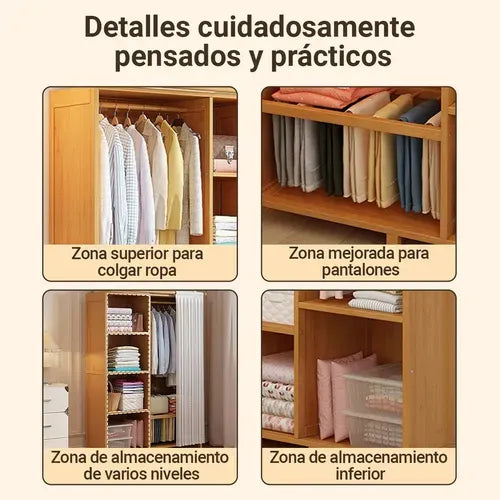 Perchero Closet Nórdico Cortina Corrediza De Pie Bambú®