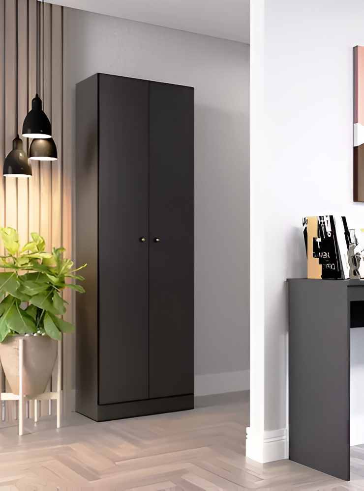 Mueble Multiuso Minimalista 2 Puertas 5 Estantes Mdf Negro®