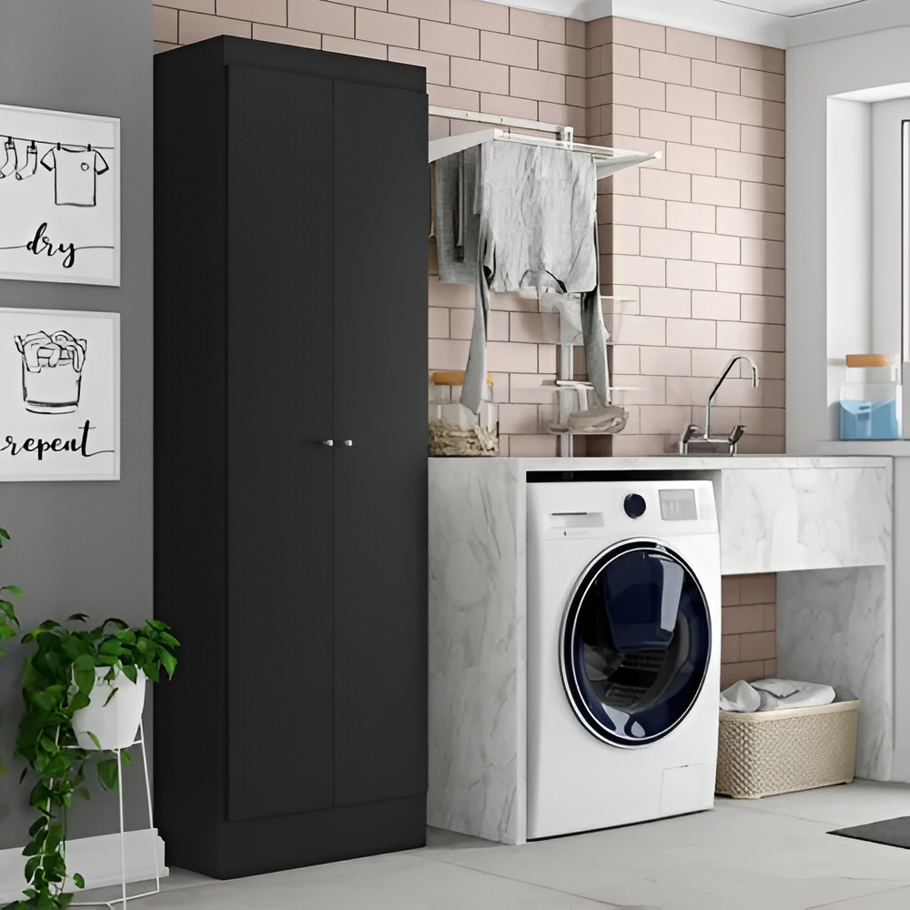 Mueble Multiuso Minimalista 2 Puertas 5 Estantes Mdf Negro®