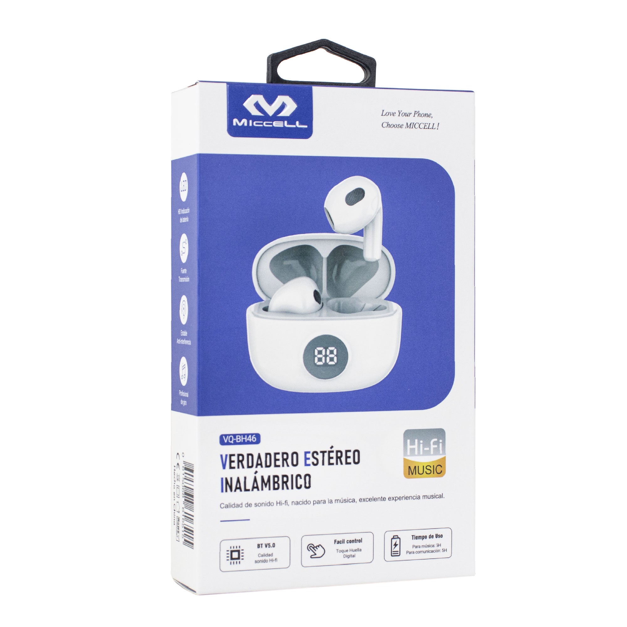 Auricular Inalambrico Miccell True Wireless Blanco C/led®