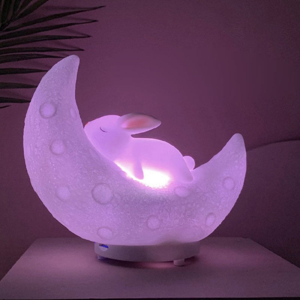 Luz Veladora Y Parlante Bt Luna Con Conejo Goma Touch Rgb