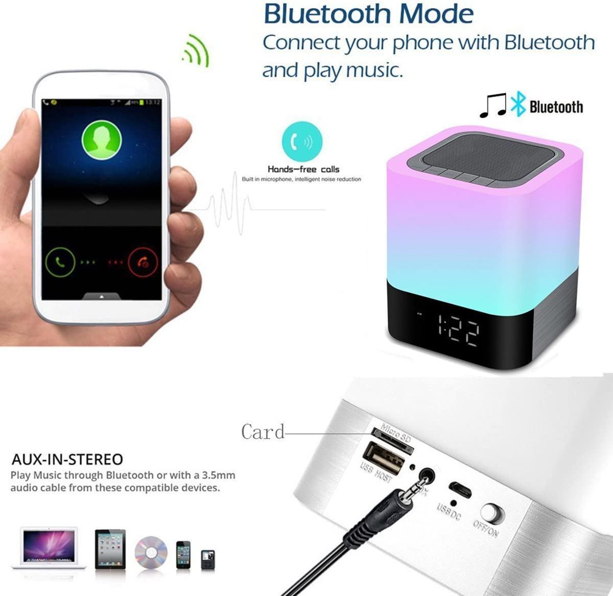 Parlante Reloj Despertador Bluetooth Veladora Rgb Recargable