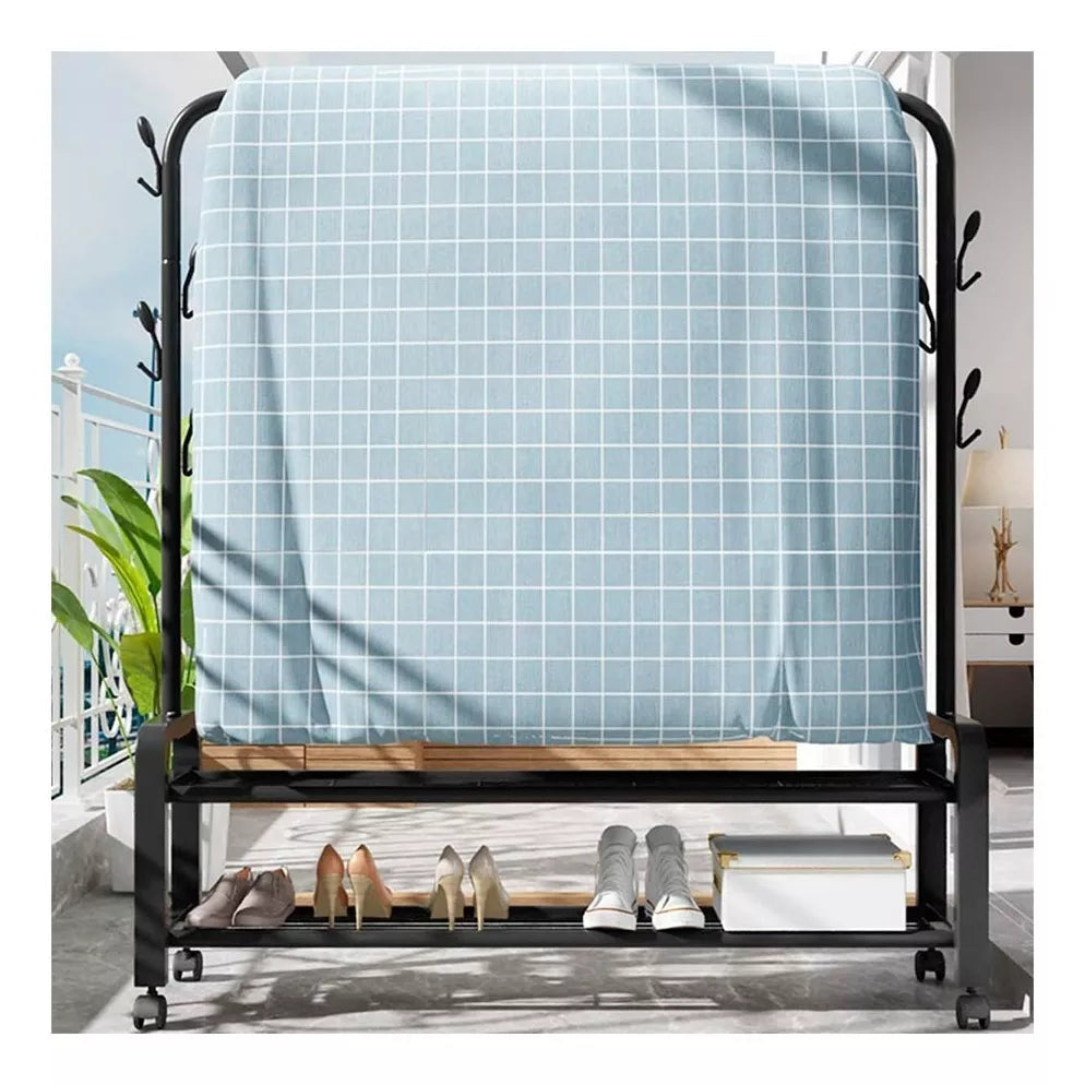 Perchero De Metal Negro Resistente Con Ruedas 105x34x155cm