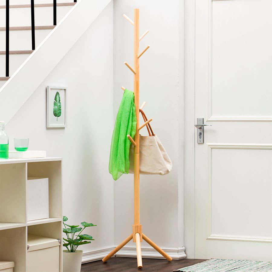 Perchero Madera Bambu De Pie 175x42cm Color Claro