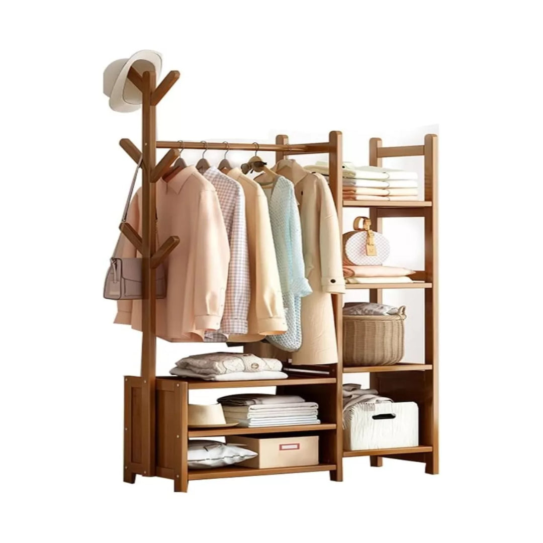 Perchero Madera Bambú Premium De Pie 7 Estantes 100x30x158c®