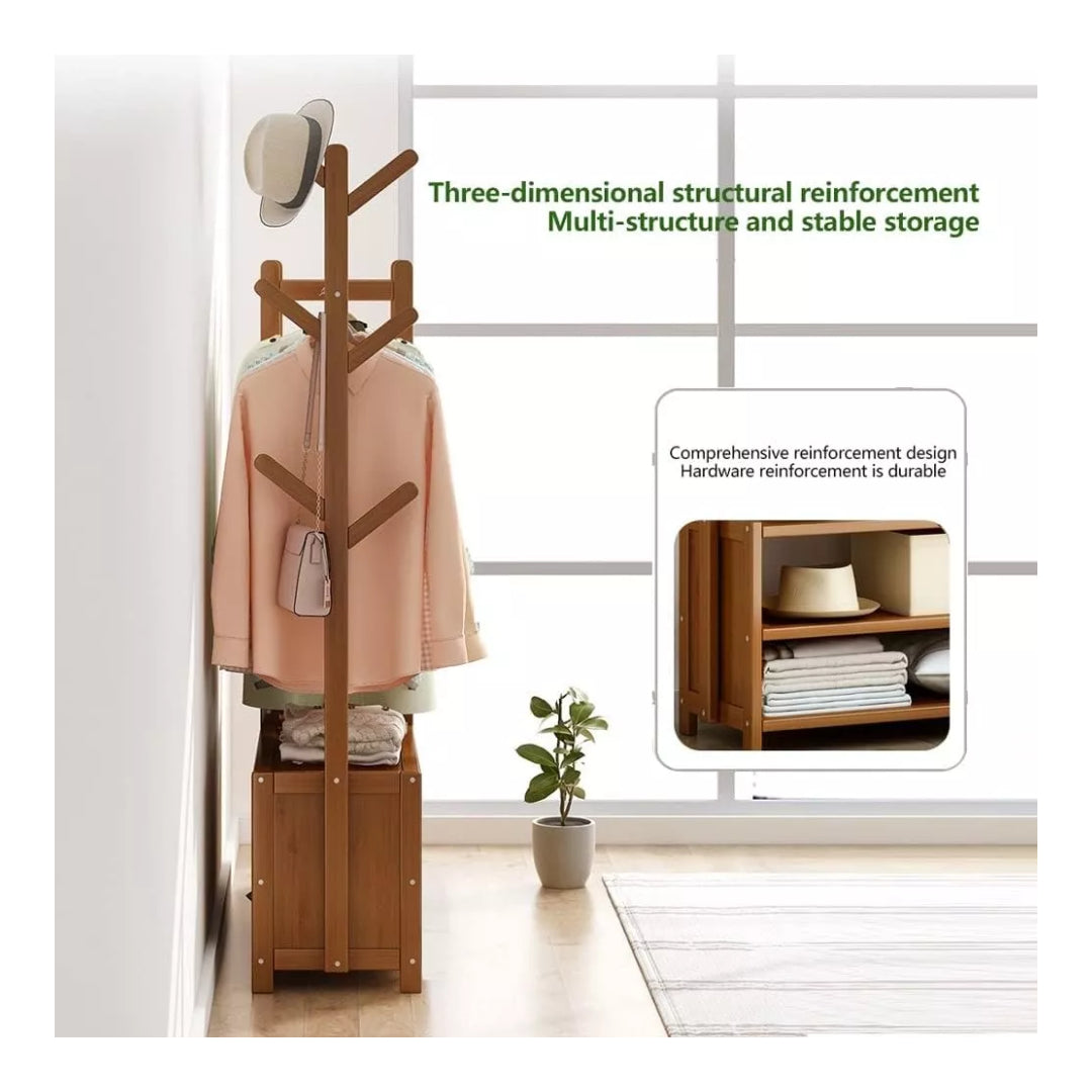 Perchero Madera Bambú Premium De Pie 7 Estantes 100x30x158c®