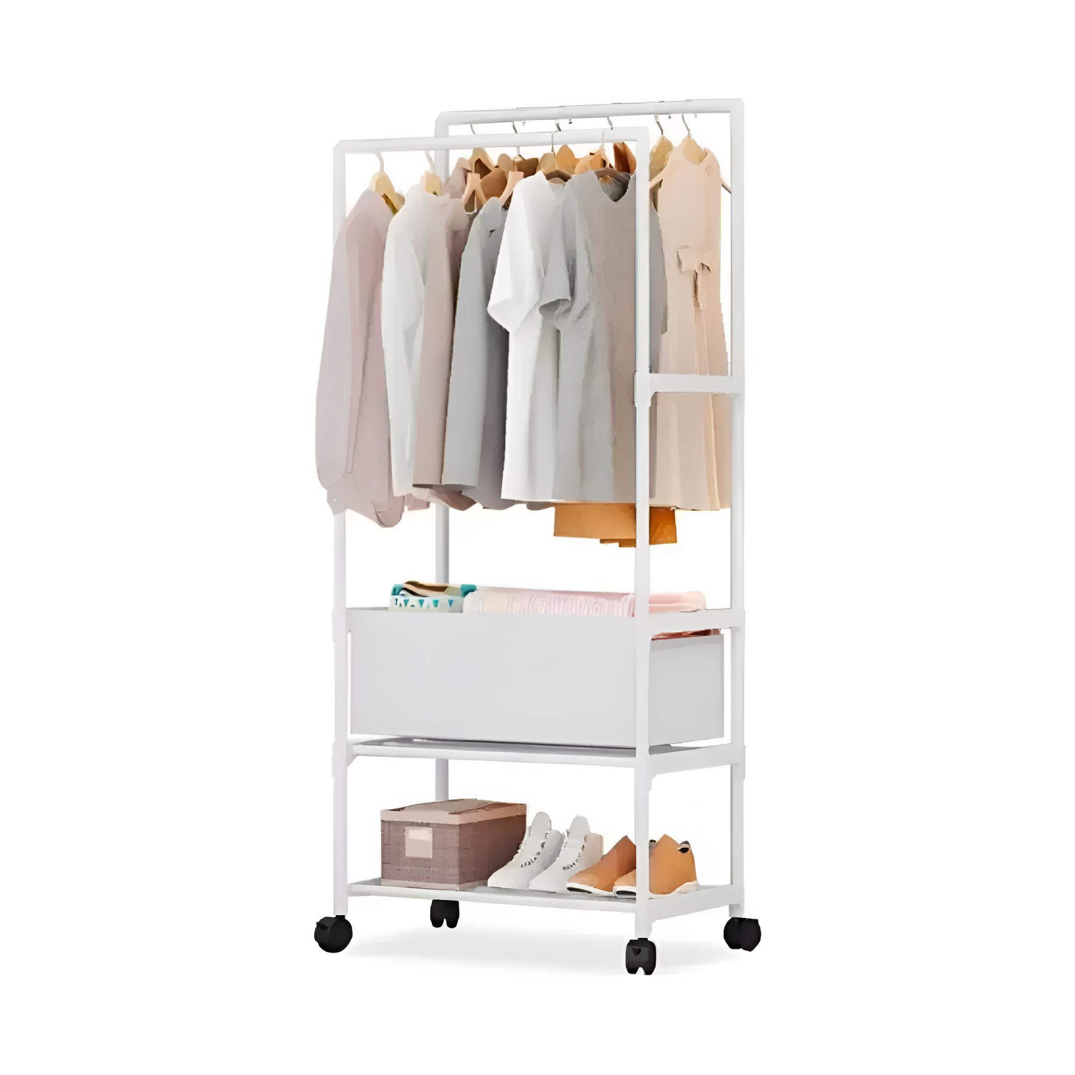 Perchero Doble Metal Con Zapatero Y Cesto Blanco 58x148 Cm®